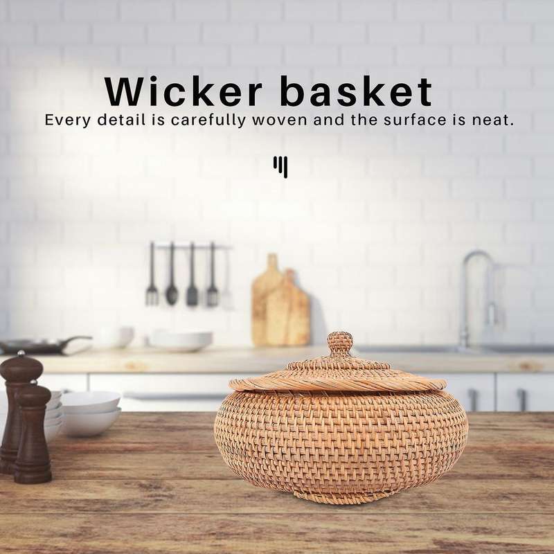 Rattan Boxes with Lid Hand-woven Multi-purpose Wicker Tray with Durable Rattan Fiber Round 11 Inch