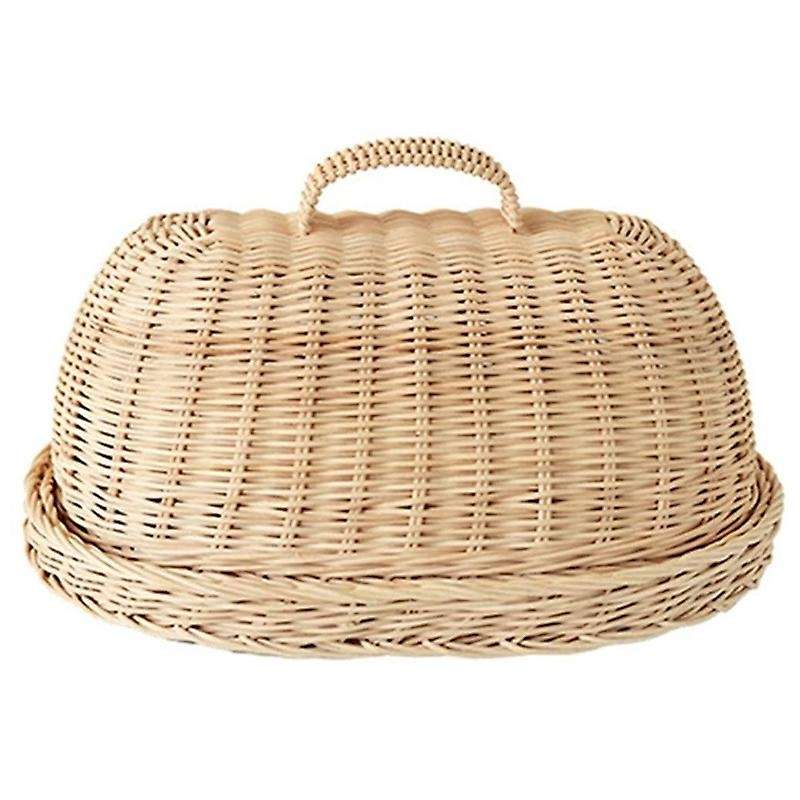Rattan Storage Tray with Cover,hand-woven Wicker Baskets,bread Fruit Food Breakfast Display Box,for
