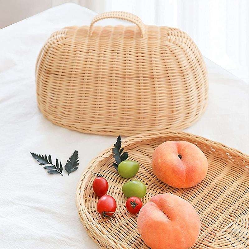 Rattan Storage Tray with Cover,hand-woven Wicker Baskets,bread Fruit Food Breakfast Display Box,for