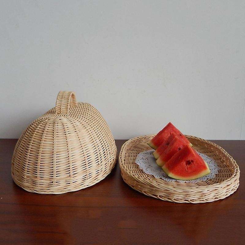 Rattan Storage Tray with Cover,hand-woven Wicker Baskets,bread Fruit Food Breakfast Display Box,for