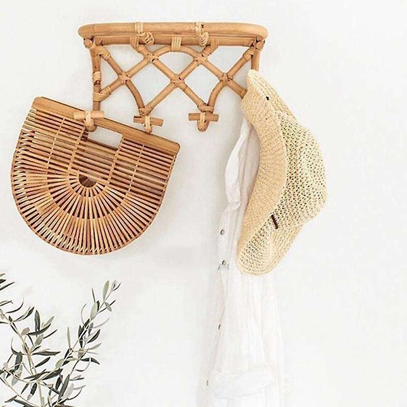 Rattan Clothes Hanger Rack Organizer for Coat Hat Hooks Towel Handbag Holder Bathroom