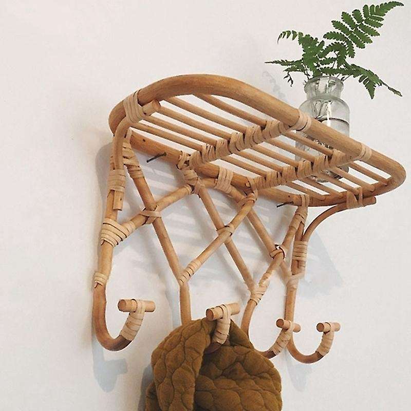 Rattan Clothes Hanger Rack Organizer for Coat Hat Hooks Towel Handbag Holder Bathroom