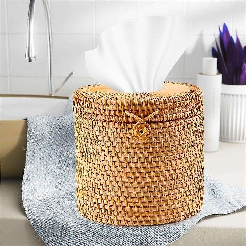 Rattan Tissue Box Toilet Paper Cover Wicker Decorative Holders with Lid for Storage Single Roll And