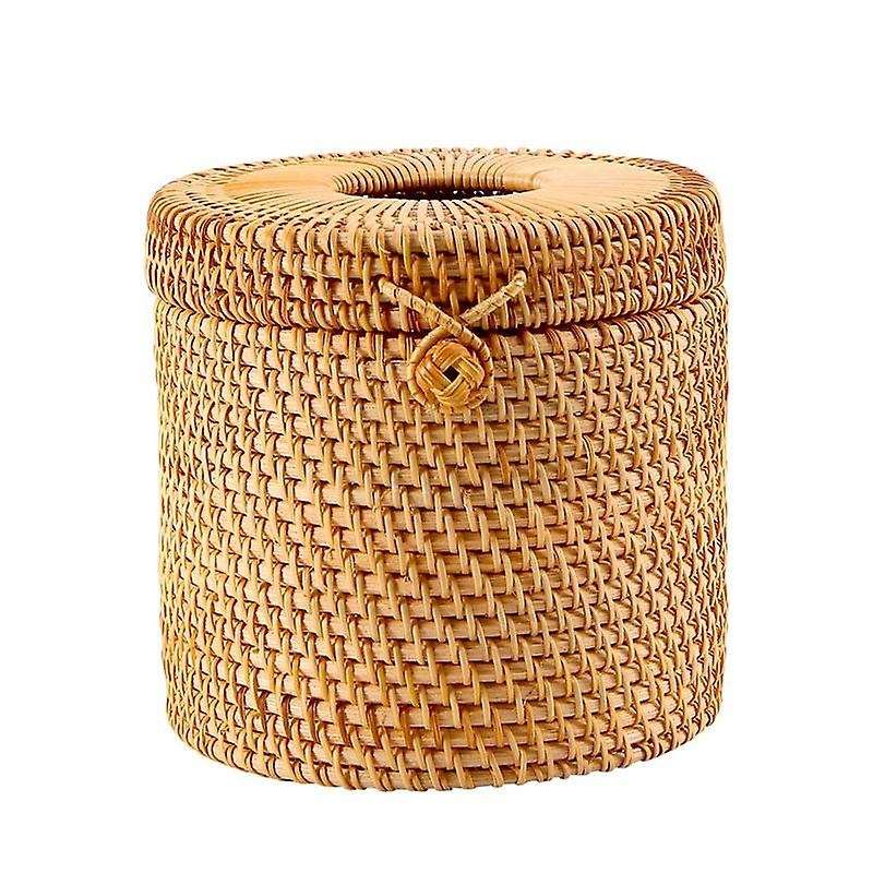 Rattan Tissue Box Toilet Paper Cover Wicker Decorative Holders with Lid for Storage Single Roll And
