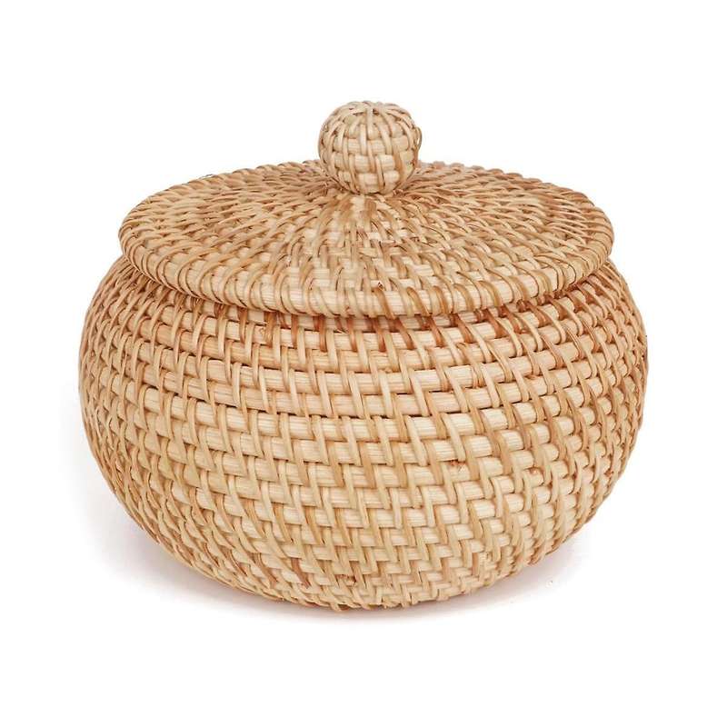 Rattan Round Basket with Lid, Rattan Storage Basket with Lid, Bread Food Basket Fruit Snacks Basket