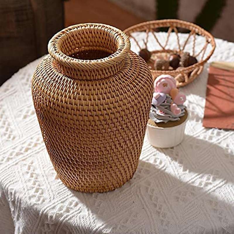 Rattan Woven Vase Art Vase Tabletop Decoration Plants Flower Pot Faddish Flower Pot for Home Decor