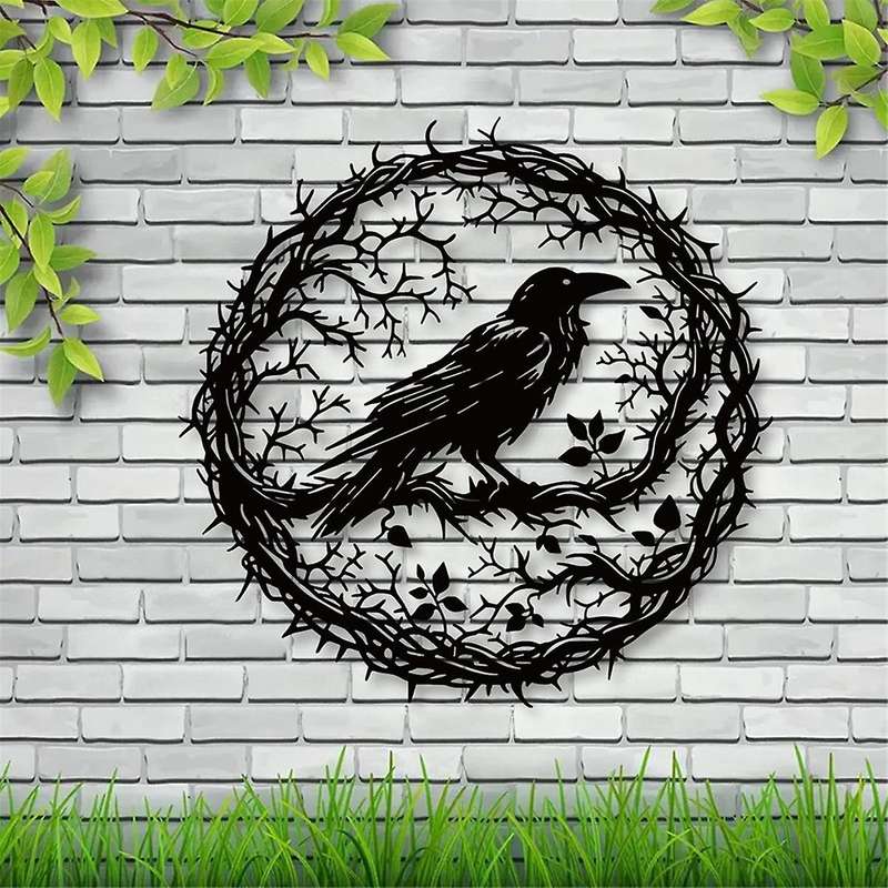 Raven Bird Metal Wall Art,Crow Wall Art Decor Black Bird Sculpture,Unique Design Home Decor for Gard