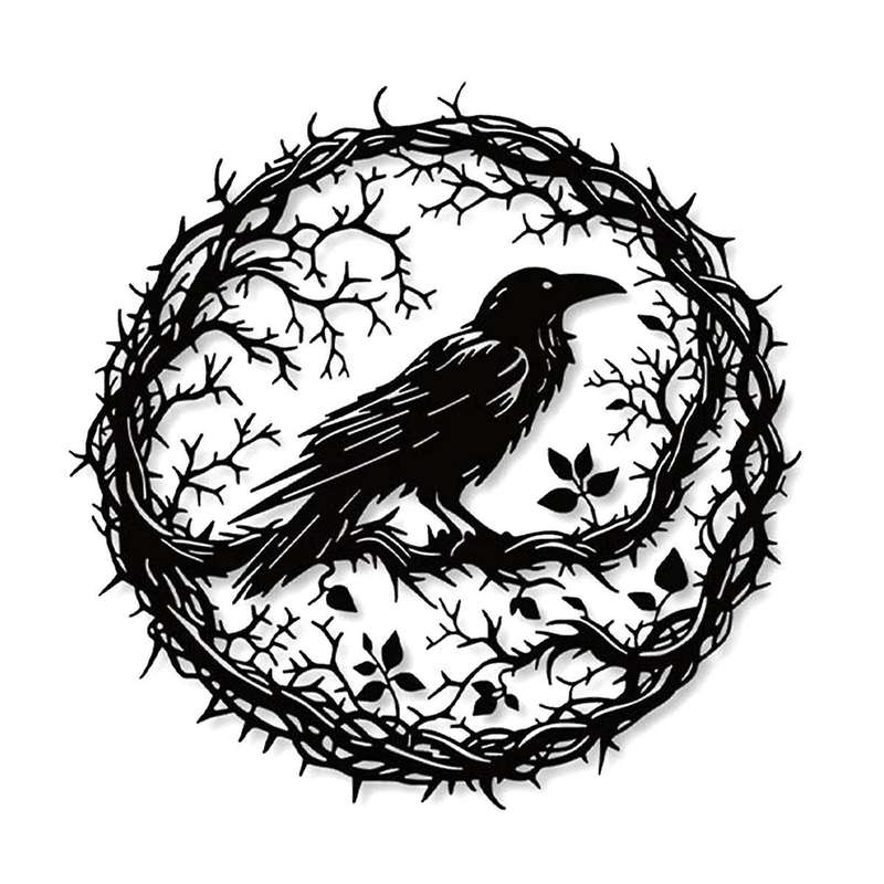 Raven Bird Metal Wall Art,Crow Wall Art Decor Black Bird Sculpture,Unique Design Home Decor for Gard