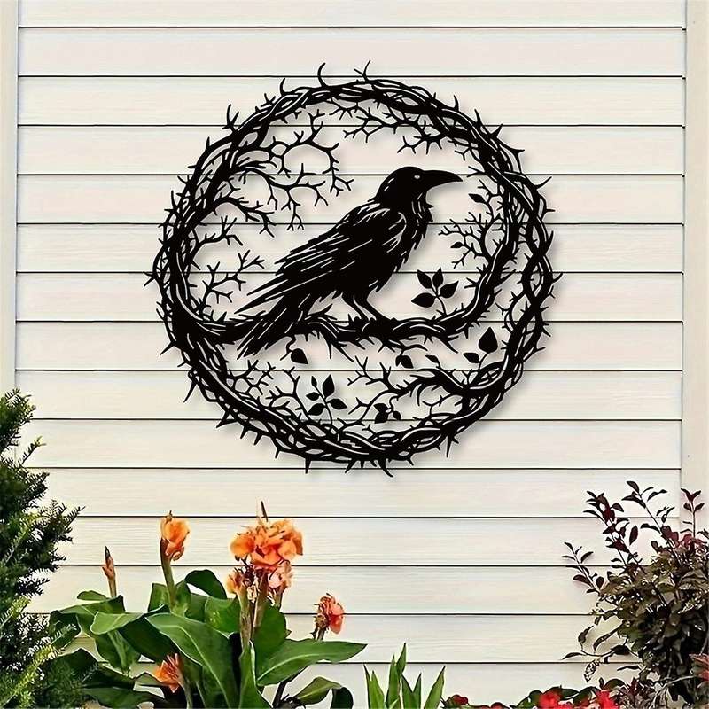 Raven Bird Metal Wall Art,Crow Wall Art Decor Black Bird Sculpture,Unique Design Home Decor for Gard