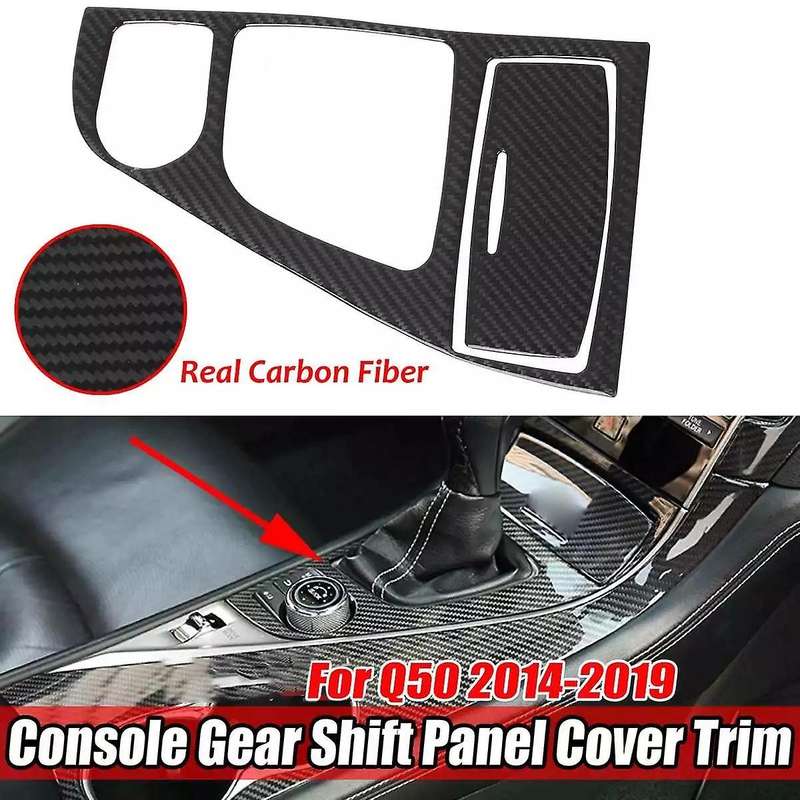Real Carbon Fiber Car Front Console Gear Shift Panel Cover Trim Decal Sticker for Q50 2014 -2019