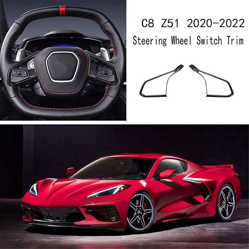 Real Carbon Fiber Car Steering Wheel Switch Trim Frame for C8 Z51 2020-2022