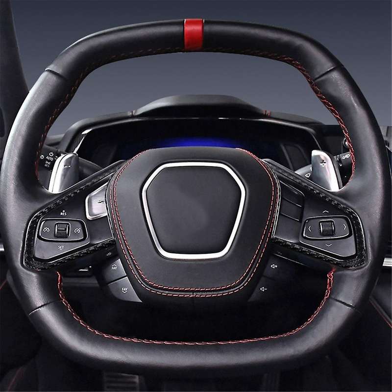 Real Carbon Fiber Car Steering Wheel Switch Trim Frame for C8 Z51 2020-2022
