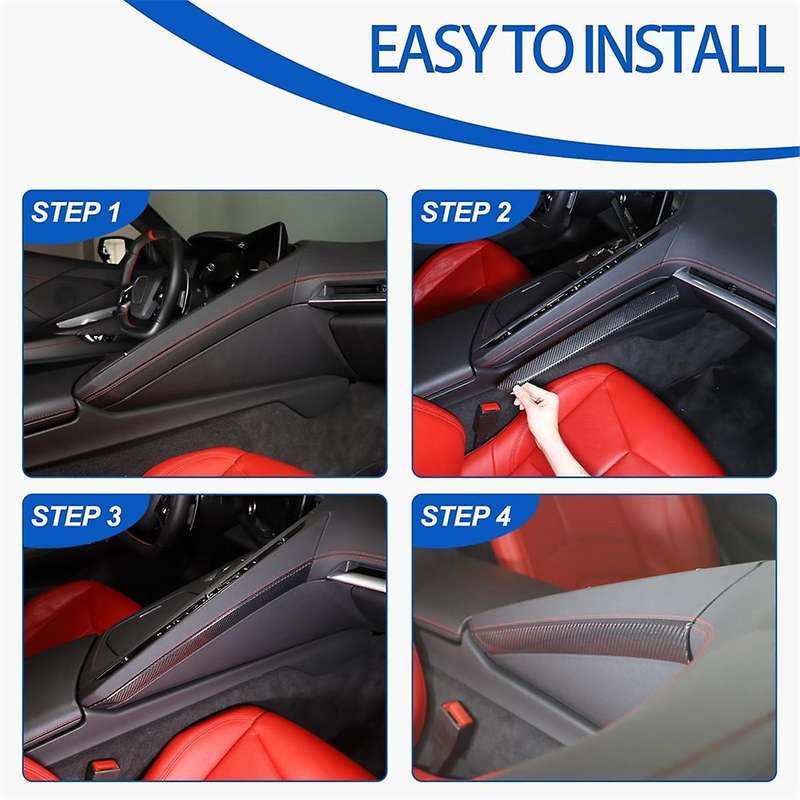 Real Carbon Fiber Center Console Passenger Side Panel Trim Strip Cover for C8 2020-2024 Accessories