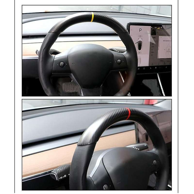 Real Carbon Fiber Steering Wheel Cover Trim Replacement Stickers Accessories for Y Red