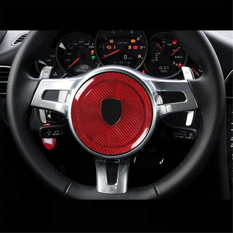 Real Carbon Fiber Steering Wheel Rings Logo Trim Cover Stickers for 2008-2016 Black