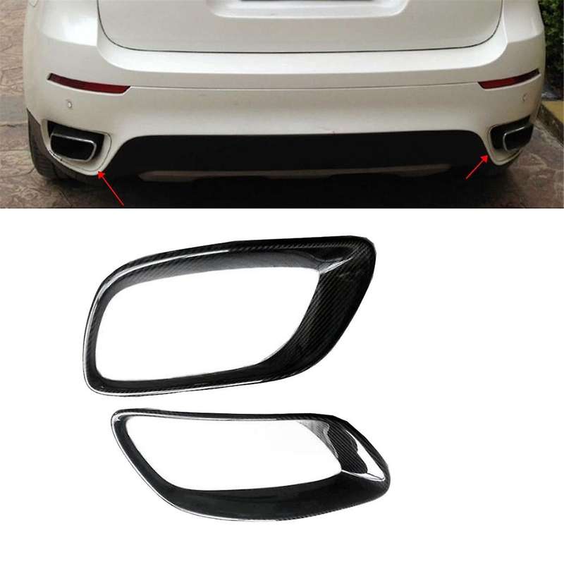 Real Carbon Fiber Tailpipe Trim Cover Exhaust Pipe Cover Tail Throat Frame Car Parts for X6 E71 2008