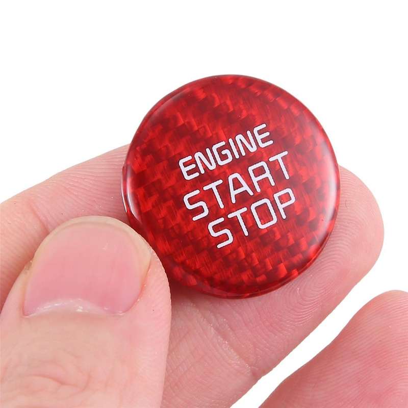 Real Carbon -Key Start Stop Button Engine Button Cover Sticker for 2018-2022 Red
