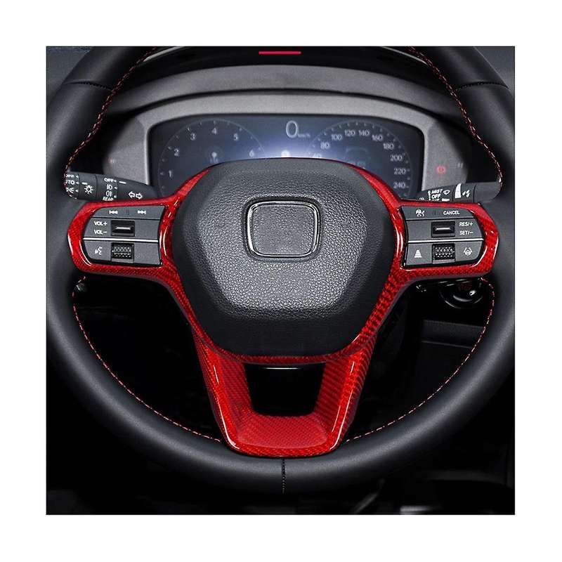 Real Hard Carbon Fiber Car Steering Wheel Panel Frame Cover Trim for 11th Gen 2022(red)