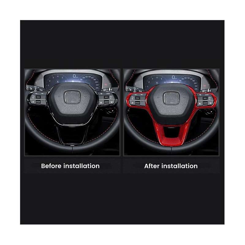Real Hard Carbon Fiber Car Steering Wheel Panel Frame Cover Trim for 11th Gen 2022(red)