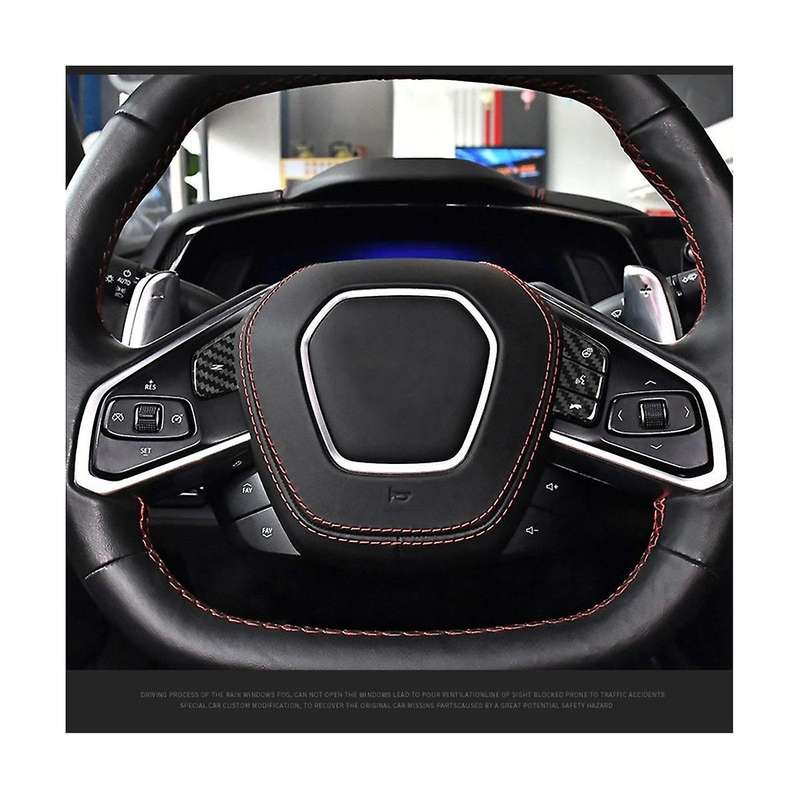 Real Hard Carbon Fiber Car Steering Wheel Button Cover Interior Trim for C8 2020 2021 2022 2023