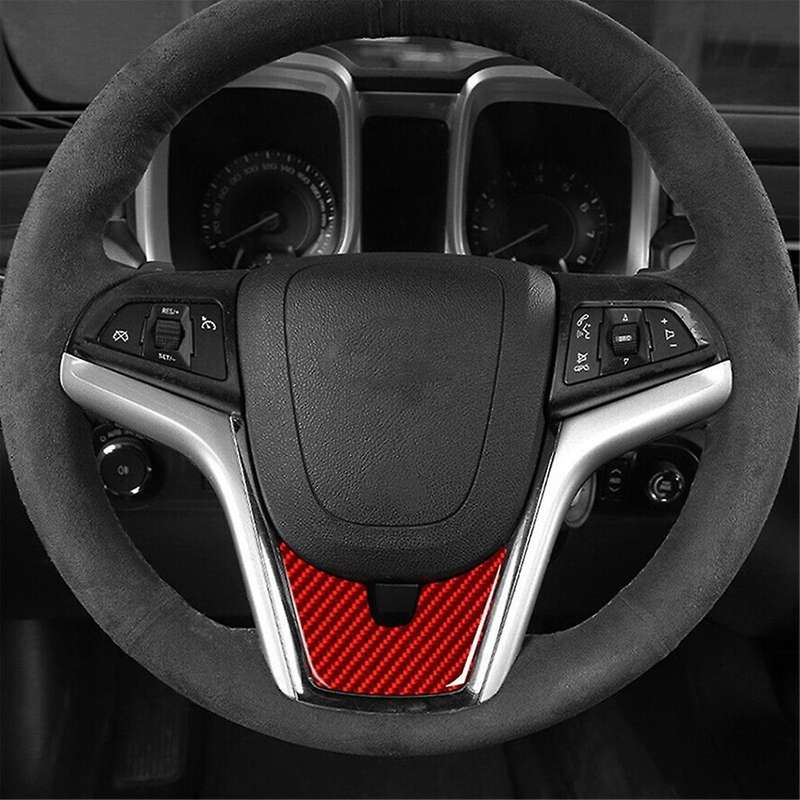 Real Hard Carbon Fiber for 2012 2013 2014 2015 Accessories Interior Car Steering Wheel Sticker(Red)