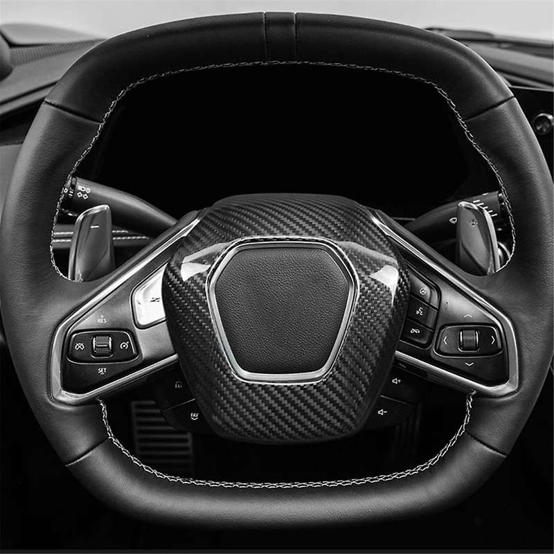 Real Hard Carbon Fiber for C8 2020-2023 Car Steering Wheel Center Cover Trim (red)