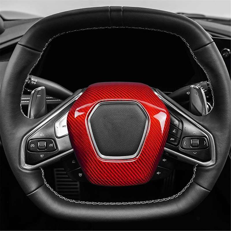 Real Hard Carbon Fiber for C8 2020-2023 Car Steering Wheel Center Cover Trim (black)