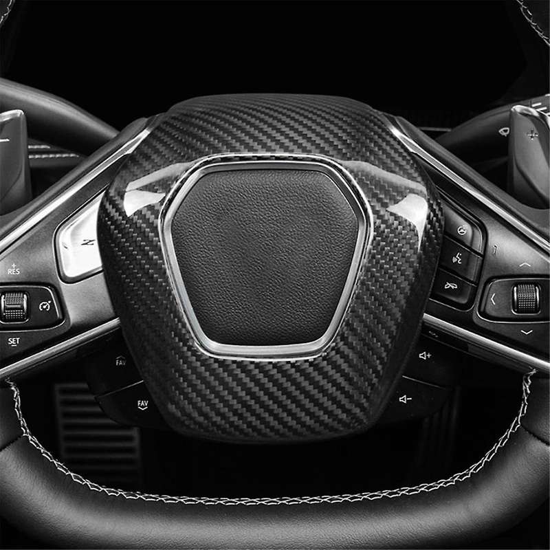 Real Hard Carbon Fiber for C8 2020-2023 Car Steering Wheel Center Cover Trim (black)
