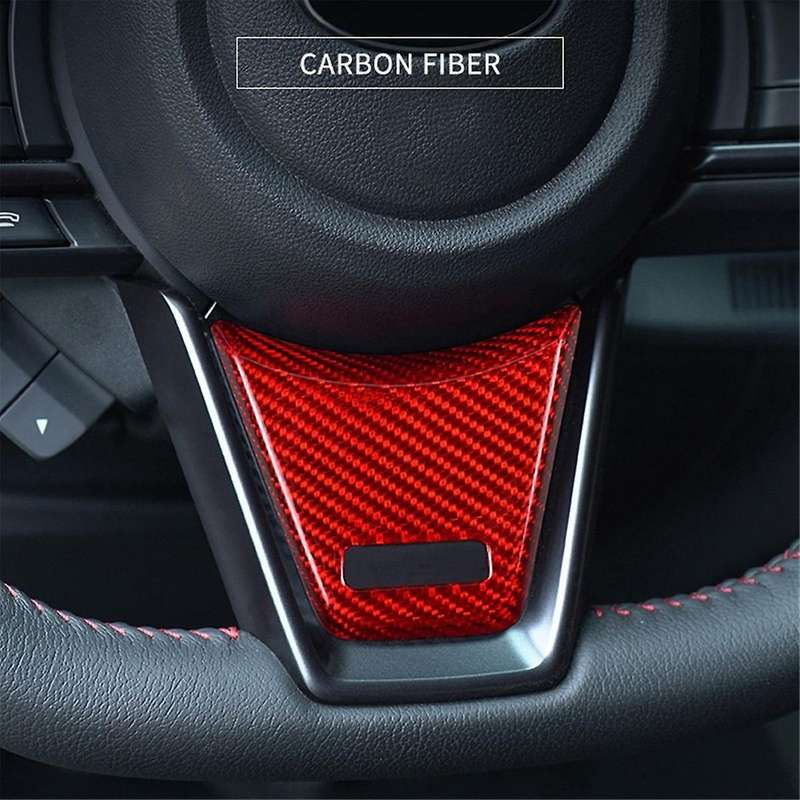 Real Hard Carbon Fiber Sticker for 2022 2023 Car Steering Wheel Button Frame Interior Trim(Red)