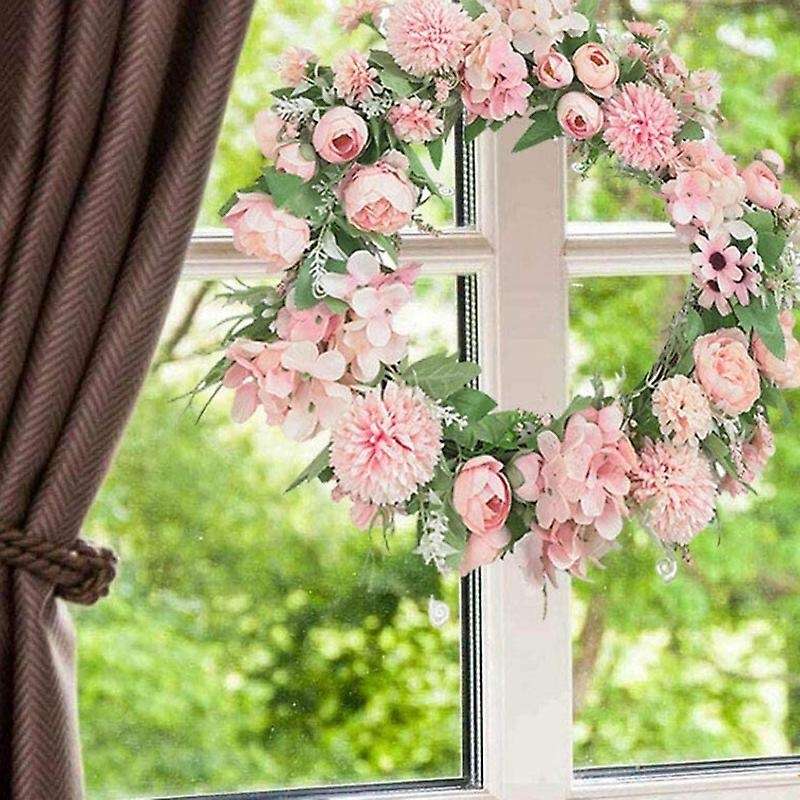 Realistic Handmade Pink Wreaths for Front Door, Window, Wedding, Wall Home Decor -17inch Artificial