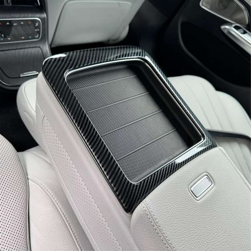 Rear Seat Armrest Cup Holder Cover Trim for E Class W214 2024 Accessories ABS Carbon Fiber
