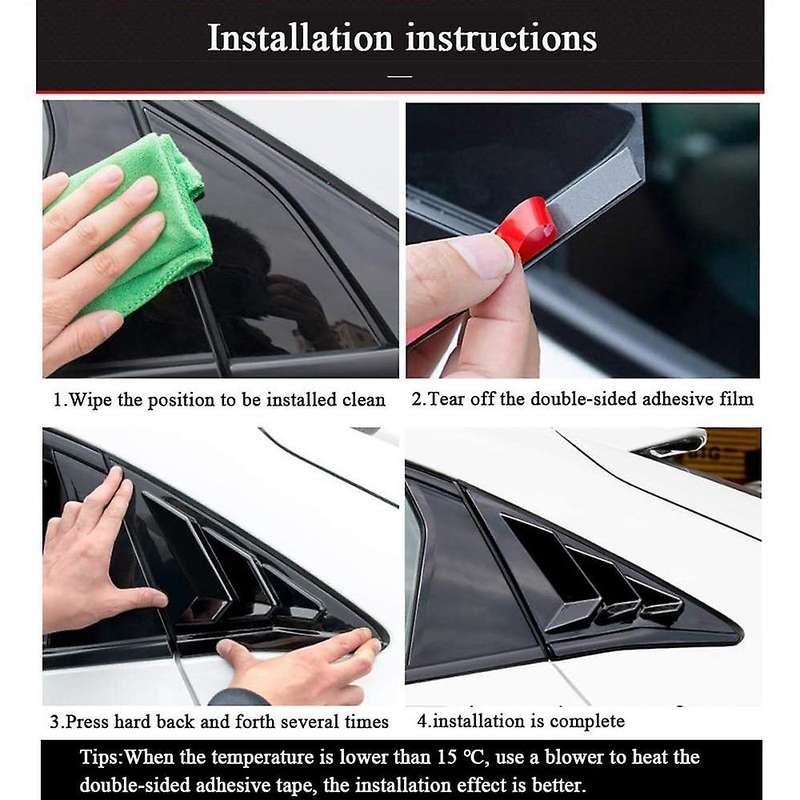 Rear Side Window Louvers Cover Stickers, for Hatchback 2016-2021 Window Blinds Trim, Carbon Fiber