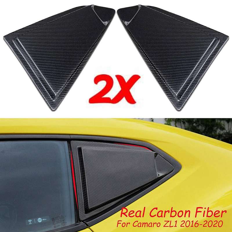 Rear Window Side Louvers Vent Cover Stickers, for 2016-2019 Window Blinds Trim Carbon Fiber
