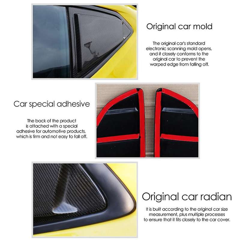 Rear Window Side Louvers Vent Cover Stickers, for 2016-2019 Window Blinds Trim Carbon Fiber