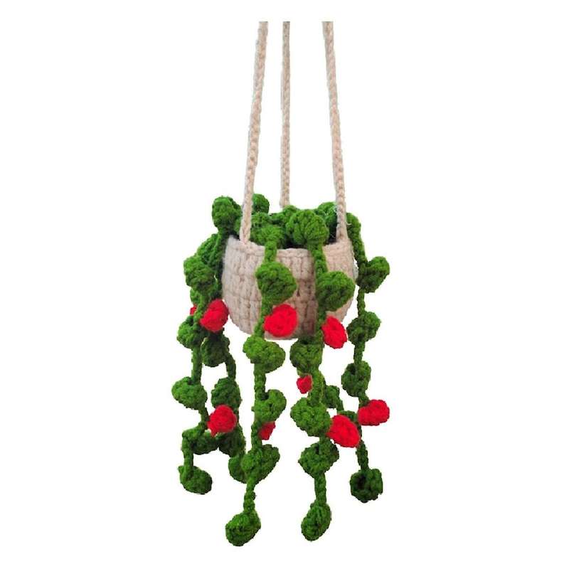 Rearview Mirror Pendant Cute Potted Plants Crochet Car Mirror Hand Knitted Plant Hanging Ornaments C