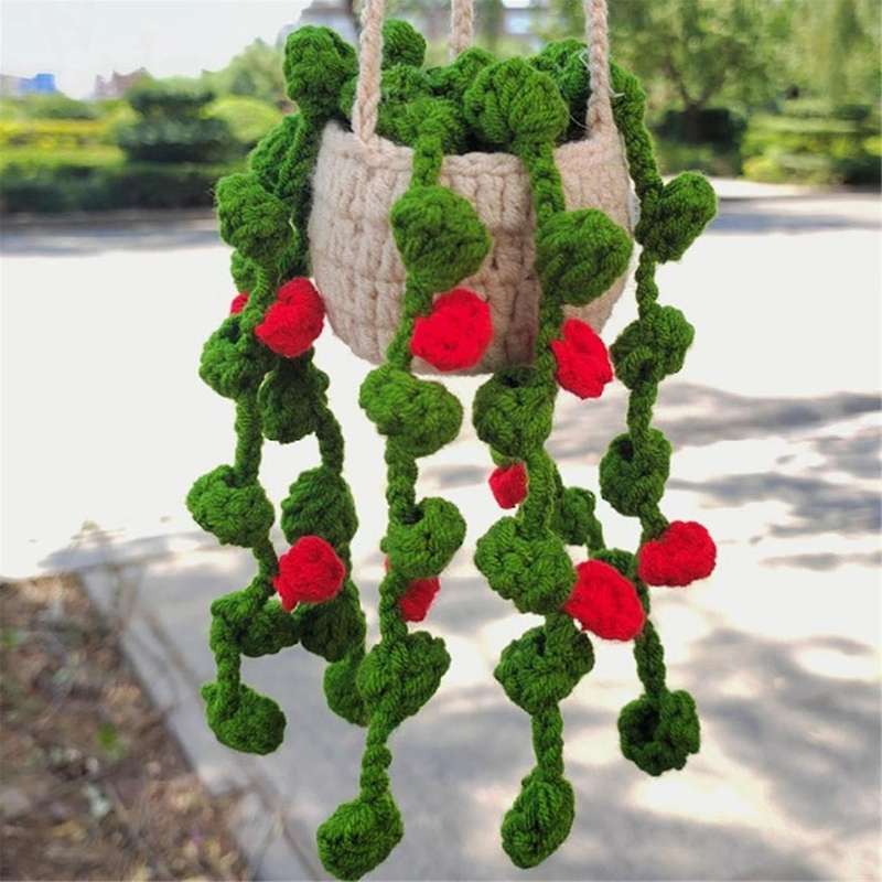 Rearview Mirror Pendant Cute Potted Plants Crochet Car Mirror Hand Knitted Plant Hanging Ornaments C