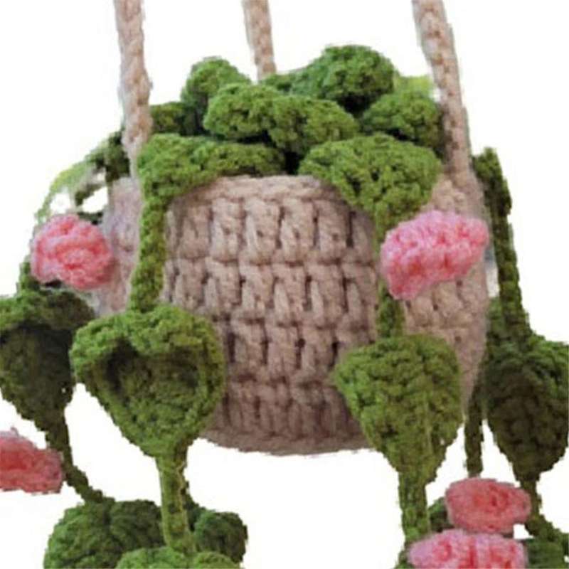 Rearview Mirror Pendant Cute Potted Plants Crochet Car Mirror Hand Knitted Plant Hanging Ornaments C
