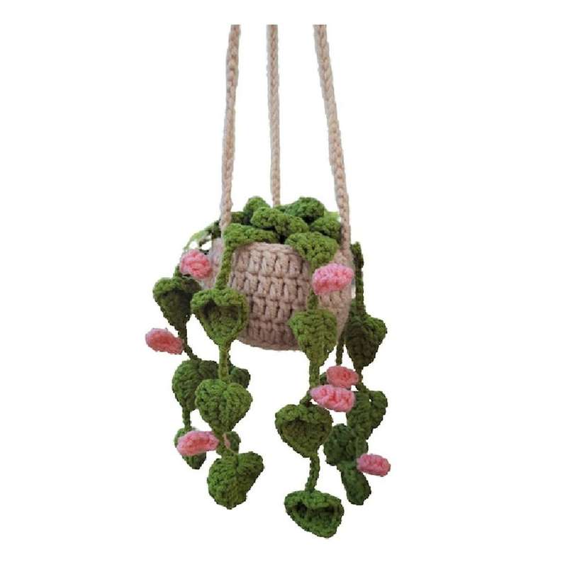 Rearview Mirror Pendant Cute Potted Plants Crochet Car Mirror Hand Knitted Plant Hanging Ornaments C