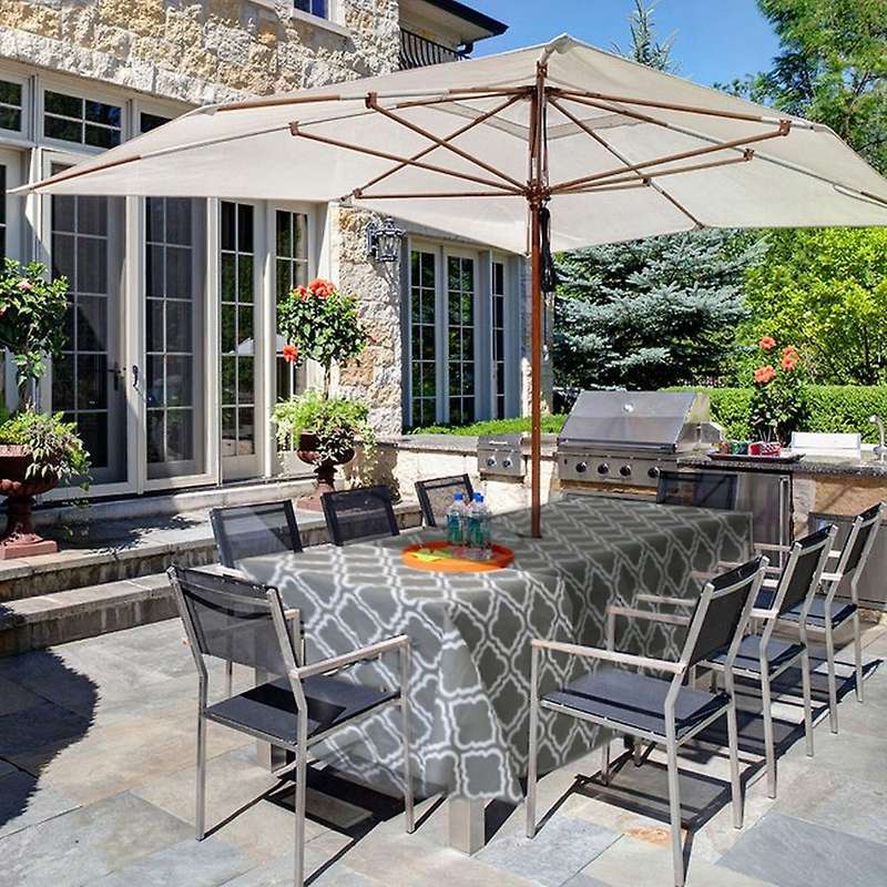 Recatngle Indoor Outdoor Waterproof Tablecloth with Umbrella Hole and Zipper for Patio Garden Party