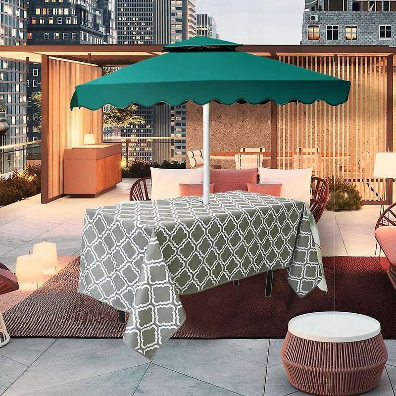 Recatngle Indoor Outdoor Waterproof Tablecloth with Umbrella Hole and Zipper for Patio Garden Party