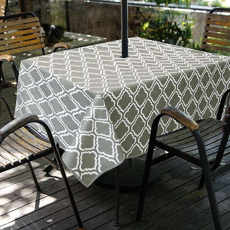 Recatngle Indoor Outdoor Waterproof Tablecloth with Umbrella Hole and Zipper for Patio Garden Party