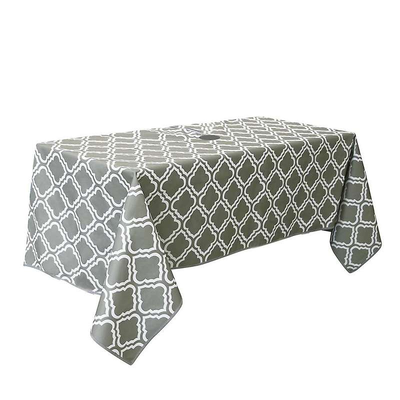 Recatngle Indoor Outdoor Waterproof Tablecloth with Umbrella Hole and Zipper for Patio Garden Party