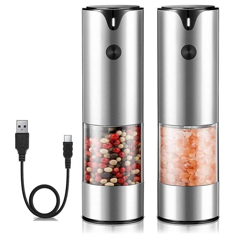 Rechargeable Electric Salt and Pepper Grinder Set - Peppercorn & Sea Salt Spice Mill Set with Adjust