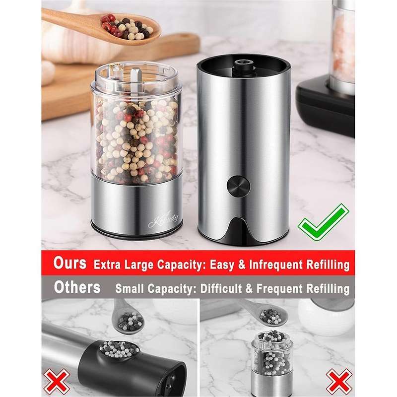 Rechargeable Electric Salt and Pepper Grinder Set - Peppercorn & Sea Salt Spice Mill Set with Adjust