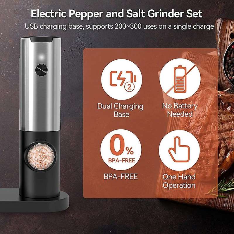 Rechargeable Electric Salt and Pepper Grinder Set with Double Charging Base, Usb Cable, Automatic S