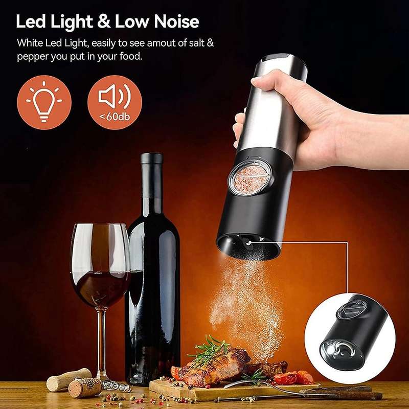 Rechargeable Electric Salt and Pepper Grinder Set with Double Charging Base, Usb Cable, Automatic S