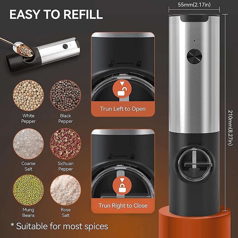 Rechargeable Electric Salt and Pepper Grinder Set with Double Charging Base, Usb Cable, Automatic S
