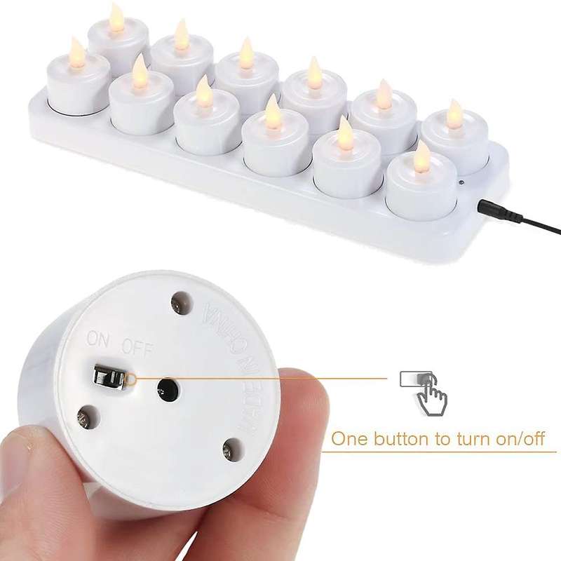 Rechargeable Flameless Candle,12 Pcs Yellow Light Led Flickering Tea Lights&12 Frosted Cups,with Ch