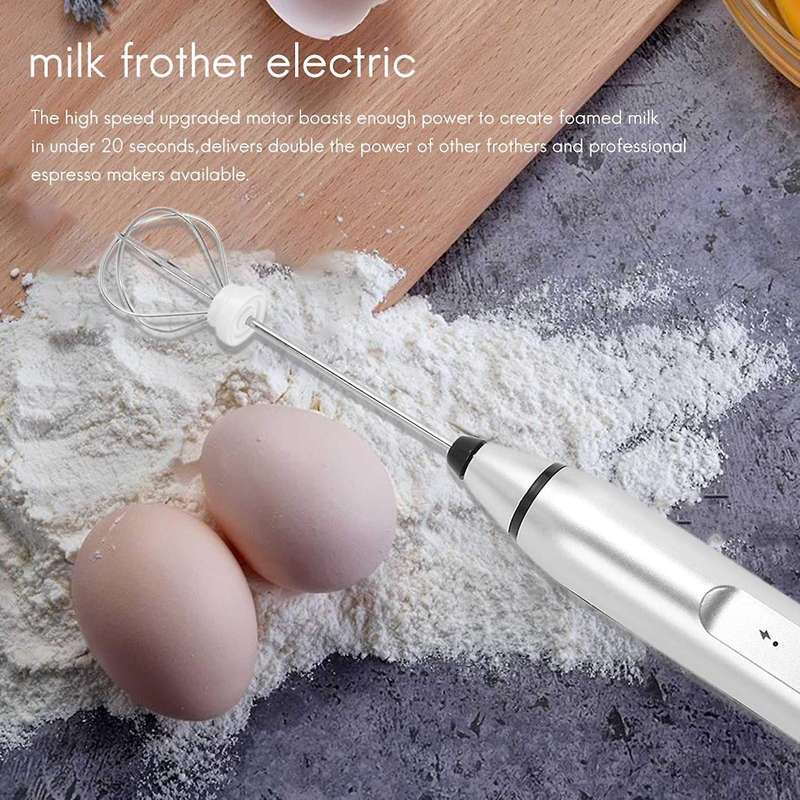 Rechargeable Electric with 2 Whisks, Handheld Foam Maker for Coffee, Latte, Cappuccino, Hot Chocola