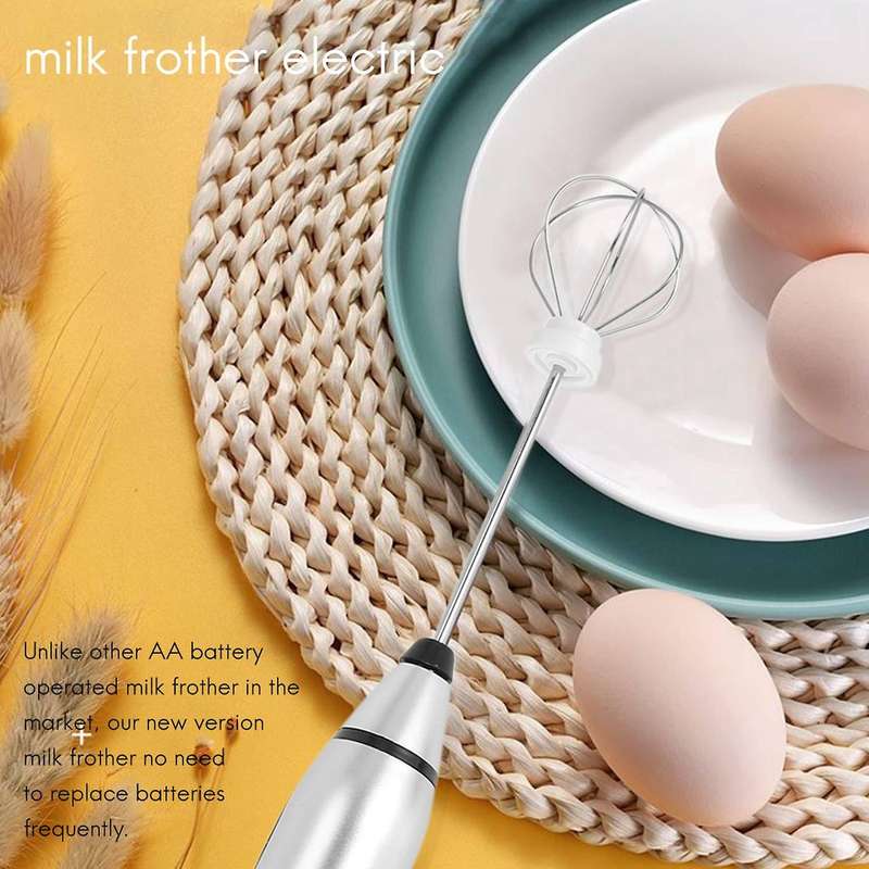 Rechargeable Electric with 2 Whisks, Handheld Foam Maker for Coffee, Latte, Cappuccino, Hot Chocola